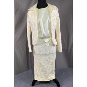 Vintage 60s Dress and Jacket Women’s 4 D’allaird’s Lace Set Midi Retro Cream